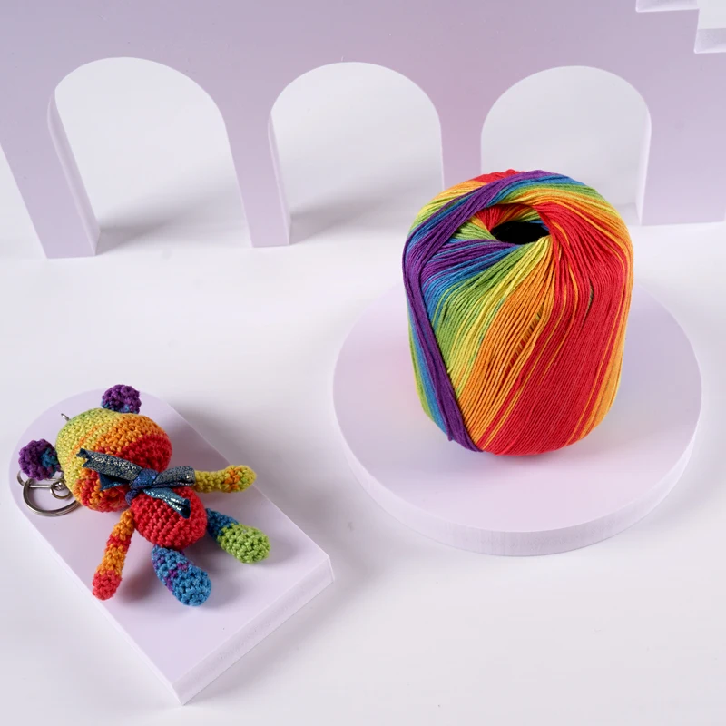 RongMeiXuan 03# 50g Rainbow Colorful Cotton Lace Yarn DIY Hand Knitting Crochet Thread 100% Cotton Yarn