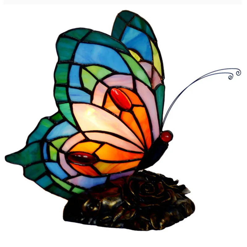 
Tiffany Style Bedside Glass Table Fancy Retro Art Deco Lamps Nordic Desk Luxury Led Small Gift Decorative Butterfly Lamp 