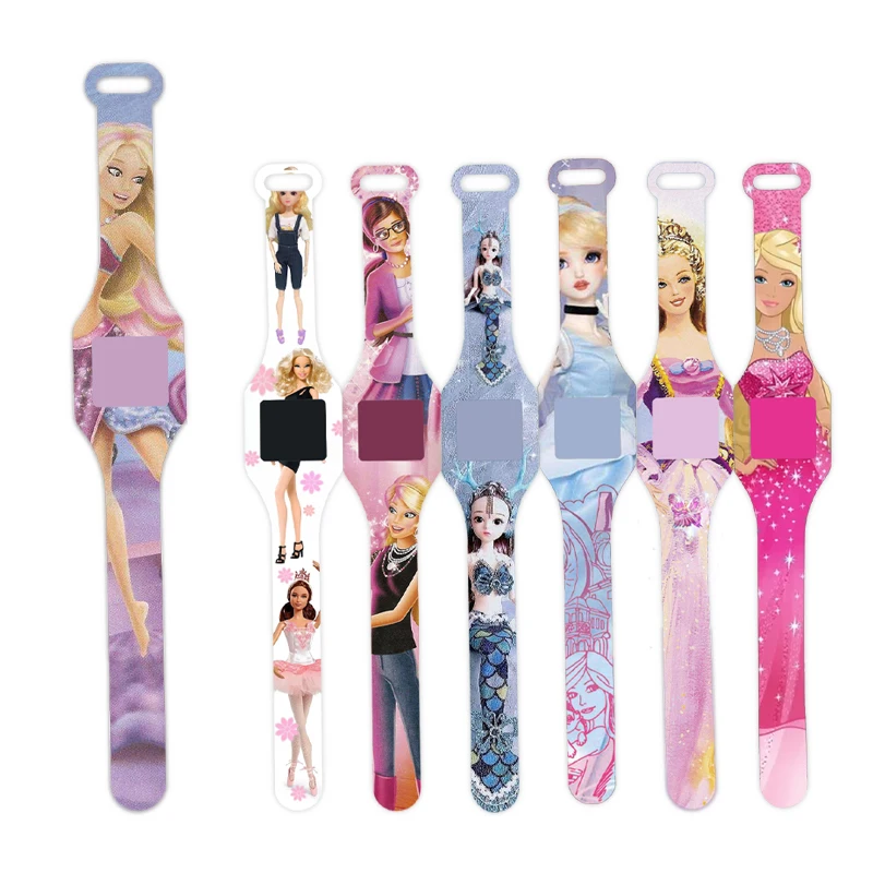 Новые Детские Силиконовые светодиодные часы с сенсорным экраном для девочек, куклы принцессы, светящиеся в темноте, цифровые Мультяшные часы, детские цифровые часы