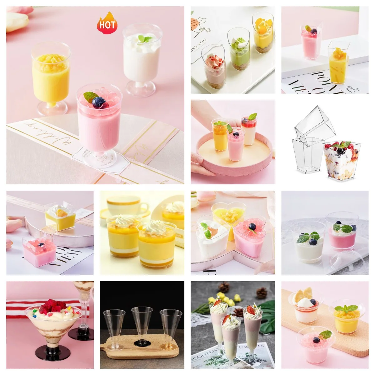 Various Type Of Dessert Cups PS PP Mousse Pudding Tiramisu Cake Yogurt Disposable Rigid Plastic Cups With Spoon