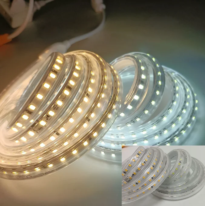 220V High Voltage LED Ceiling Lighting Strip Outdoor Waterproof 2835 Cable with 20CM Cut IP65 for Hotels Filaments Roads