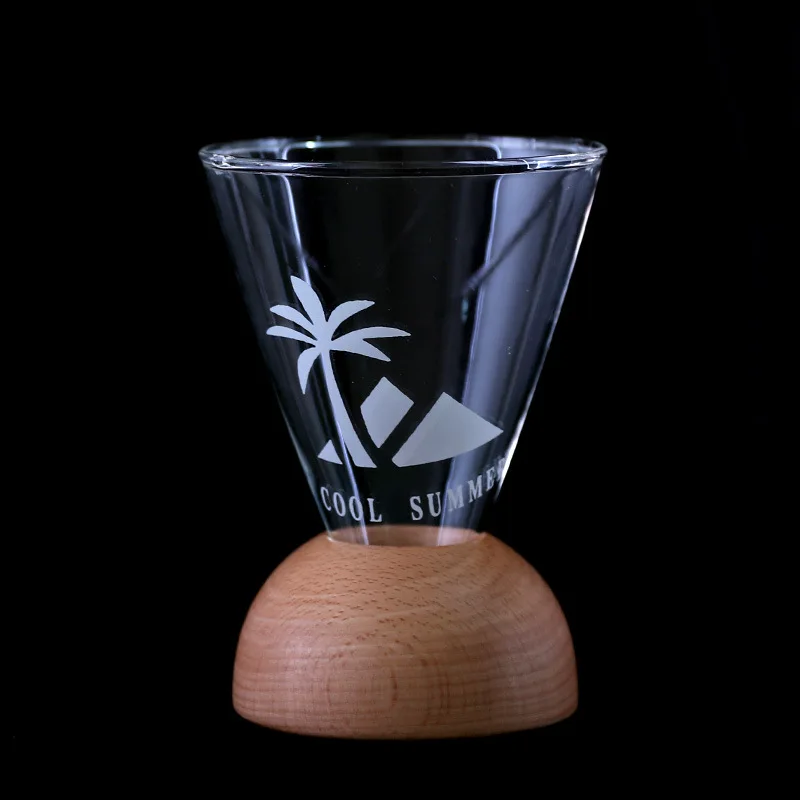 cocktail glasses Cup Set with Wood Tray  Factory Stock Gifts Juice Coffee Mug glass milk whiskey cup with wooden coaster
