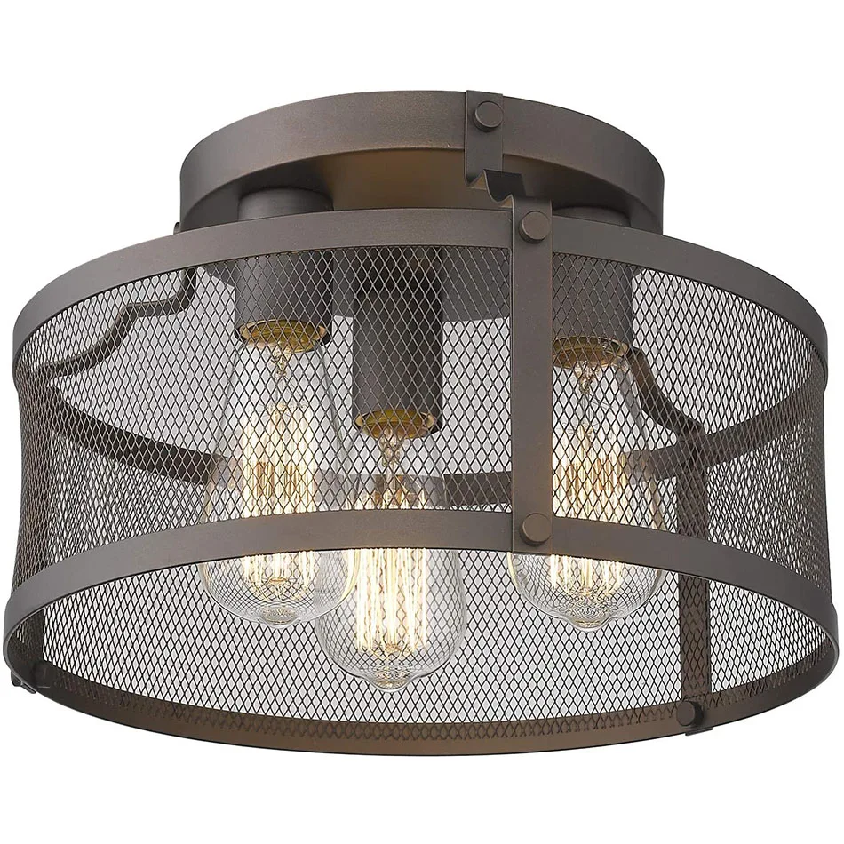 Vintage mounted living room bedroom ORB Iron 3 light E 26 ceiling lamp