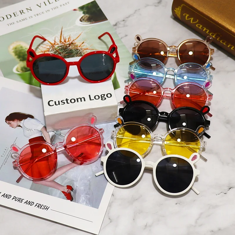 New Bear Ears Cute Kids Sunglasses Candy Fashion Trend Round Red Frame Multi color children Girl Sunglasses