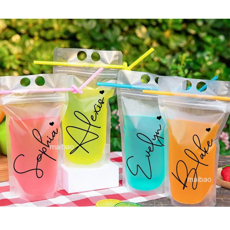Boba Bubble Tea Drink Pouches With Straws Plastic Drink Bags With Zipper Party Beverage Bags Juice Pouches For Adults And Teens