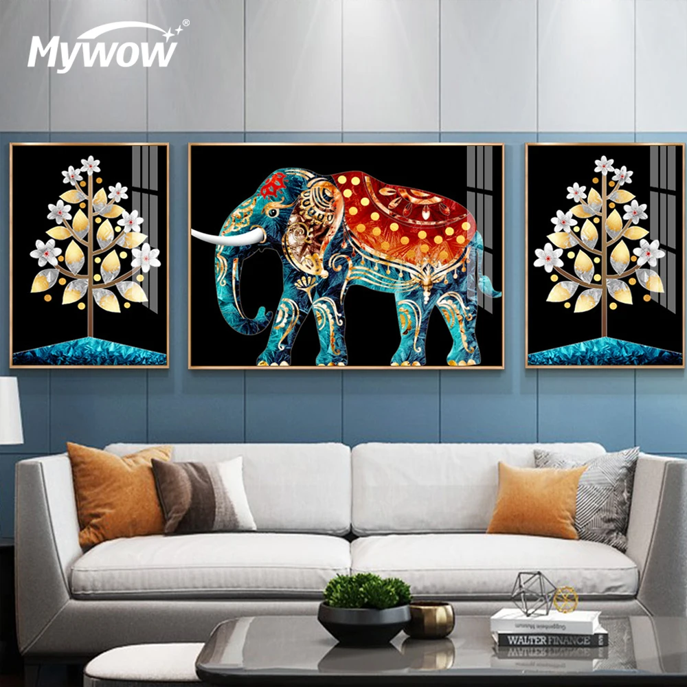 Animal Canvas Paint Living Room 2+1 Canvas Painting Crystal Porcelain Painting Wall Art