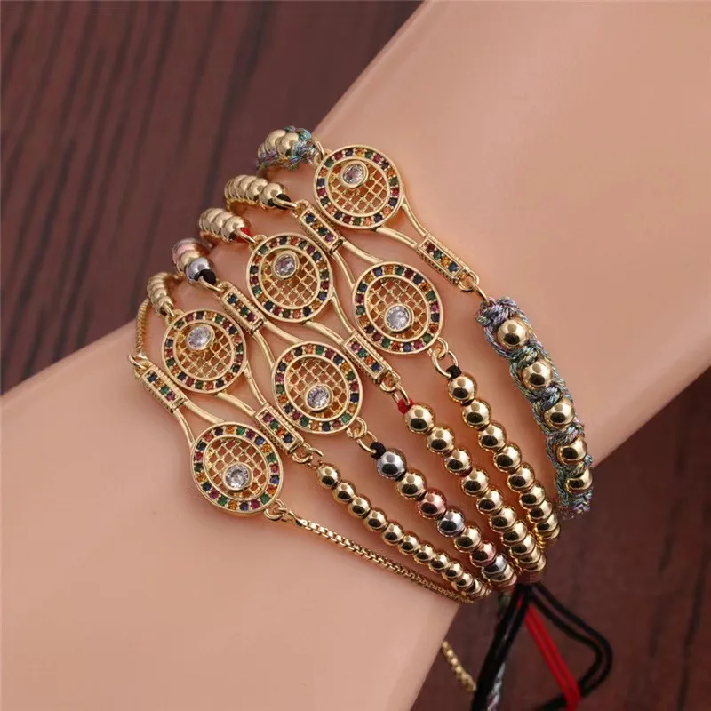Fashion Stylish simple metal rhinestone colorful plastic tennis racket adjustable bracelet for women and girls