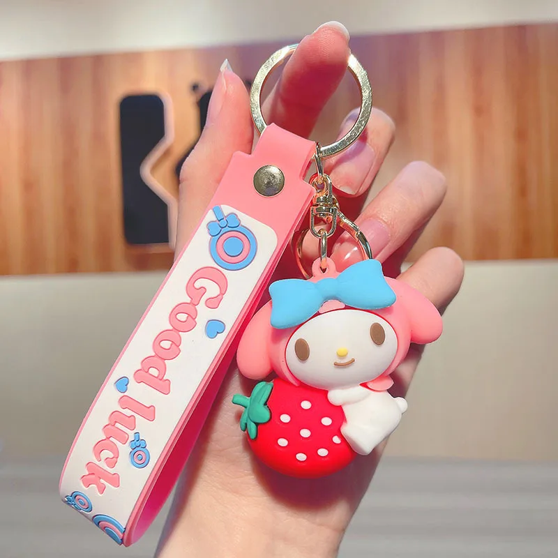 3D Strawberry Sanrio Keychain Pendant Kawaii My Melody Cinnamoroll Kuromi Creative PVC Keychain Sanrio Wholesale