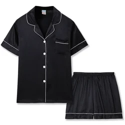 Fashion Summer Fat Girls Plus Sizes Loose Silk Fabric Contrast Binding Satin Two Piece Pajama Sets for Women