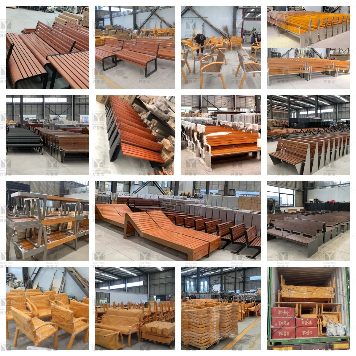 Factory Customized wooden modern park long bench Street Furniture Patio Benches metal wood outdoor bench