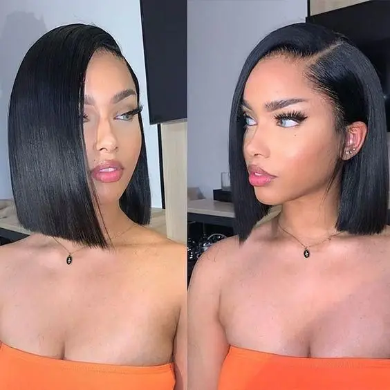 Cheap Wigs with Lowest Price Bob ,side Part Glueless Short Straight Wigs Bob Lace Frontal Wig Human Hair,transparent 10 24h