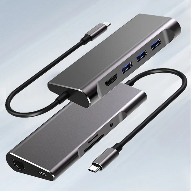 9 in 1 USB-C Hub RJ45 Ethernet 1000Mbps with 4K HDM 100W Adapter PD Charging