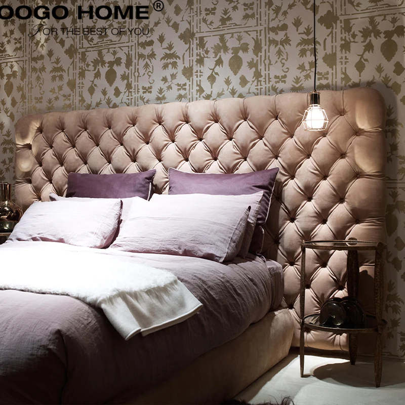 
Latest Design Bedroom Wooden Fabric King Size Modern Leather Double Bed 