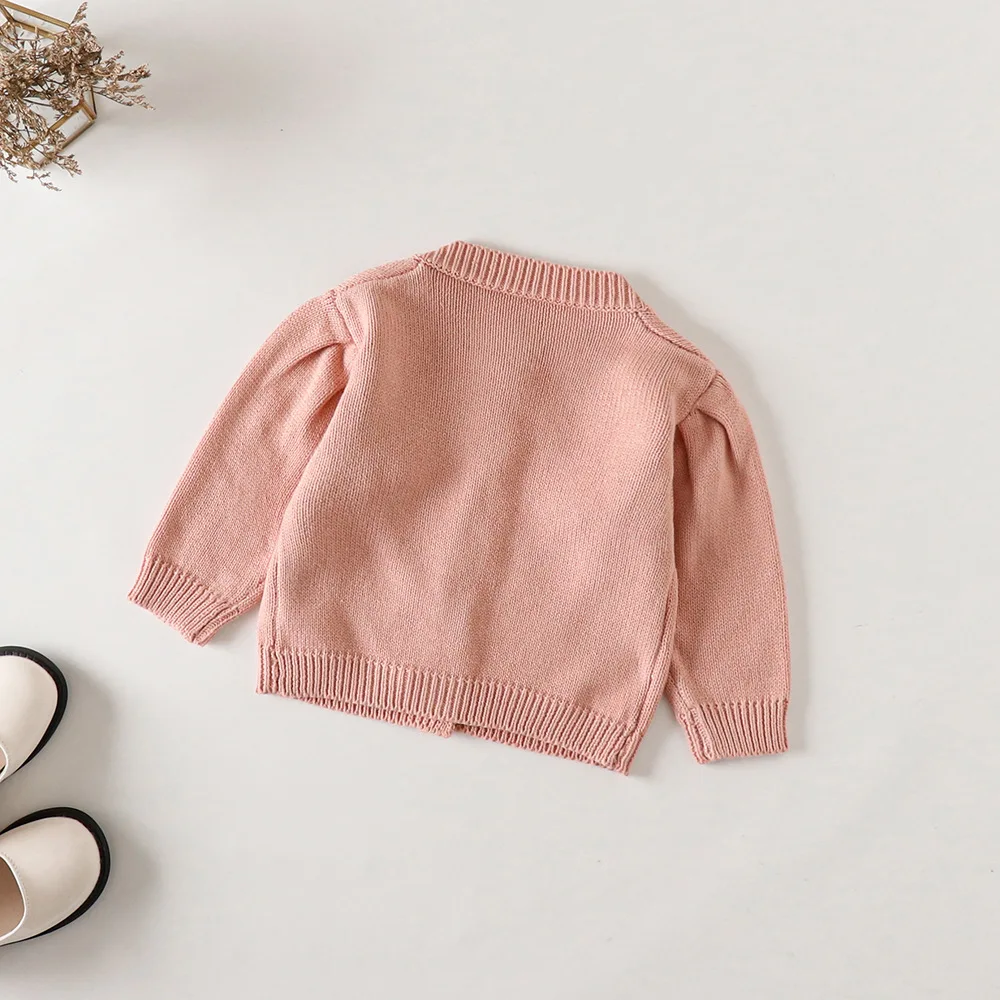 Customized 2023 Baby  Girls Clothes Sets Vintage Pink Floral Cardigan Knit Woolen Sweater O-Neck Children Outwear Coat Romper