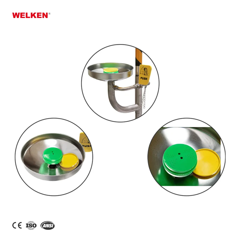 China High Quality Stainless Steel Safety Emergency Shower Eye Wash Combination Eyewash station with foot control