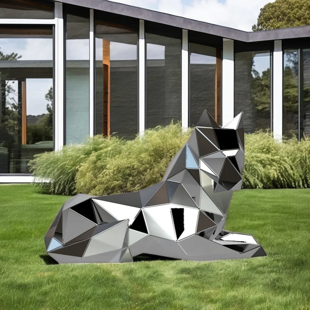 2024 New Garden Landscape Design Creative Outdoor Giant Metal Statue Life-Size Stainless Steel Geometric Animal Sculpture
