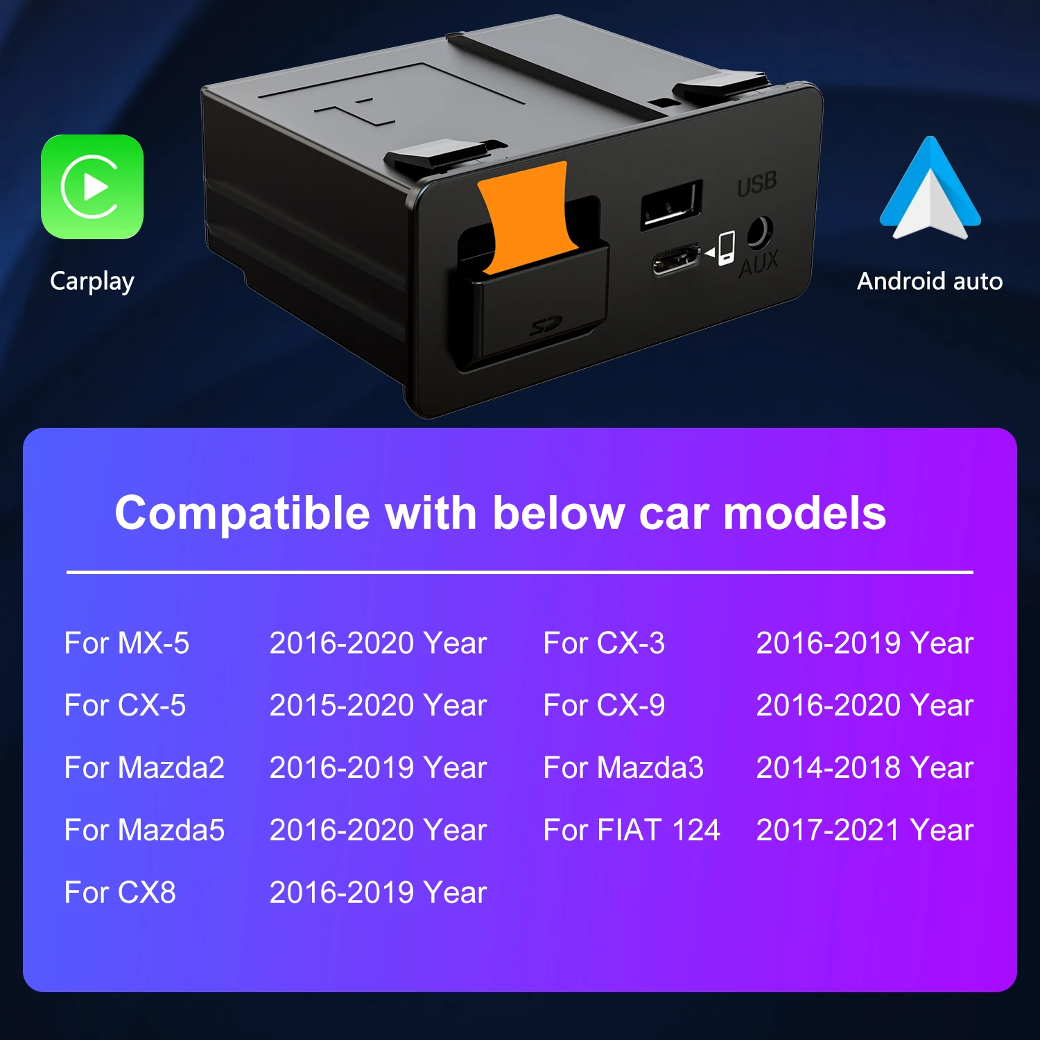 Mazda Carplay and Android Auto Retrofit Kit, TK78-66-9U0C OEM Media Hub Fits to MZD Connect System, Compatible with Mazda 2/3/6