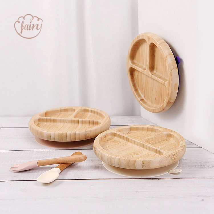 Wooden Plates Bamboo Animals Baby Bamboo Plate Set Toddlers Feeding Bamboo Fiber Plate With Suction