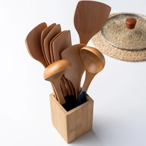 Kitchenware Set Wooden Non-Stick Cookware Tools with Spatula Fork Slotted Turner Corner Spoons for Cooking