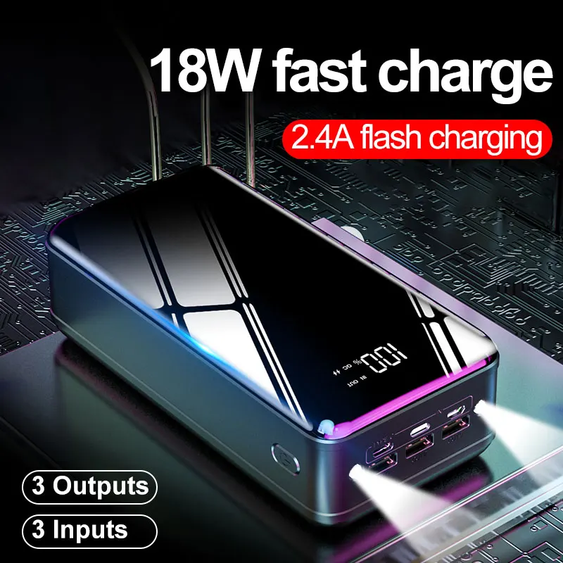 2022 power bank manufacture 50000mAh large capacity 3 Usb Power Bank PD 18W Fast Charging Power Banks For Phone