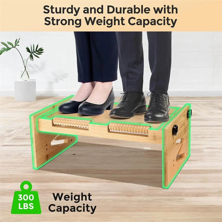 Ergonomic bamboo Office Foot Rest with 5 Adjustable Height Position