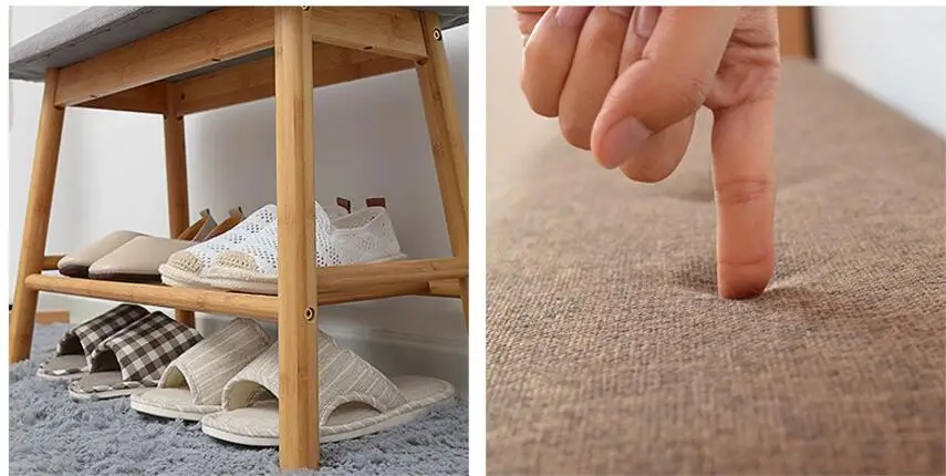 New Arrival Shoes Bench Rack with Seat Cushion Bamboo 3 Tier Multi-functional For Bedroom Front Door