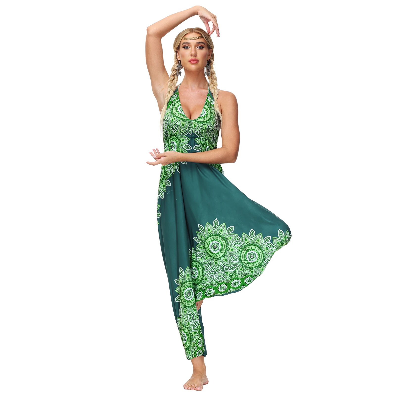 The Latest style loose ankle Spaghetti strap Backless hollow out Lace up Sleeveless female sexy womens rompers and jumpsuit