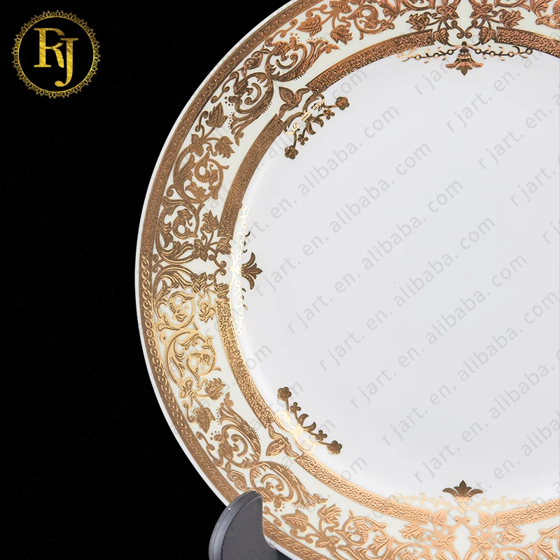 Muslim Delicate Pattern Design Ceramic Dinner Plate Kazak Skidki Chinni Idishlar Posuda Luxury Gold Bone China Dinnerware Sets