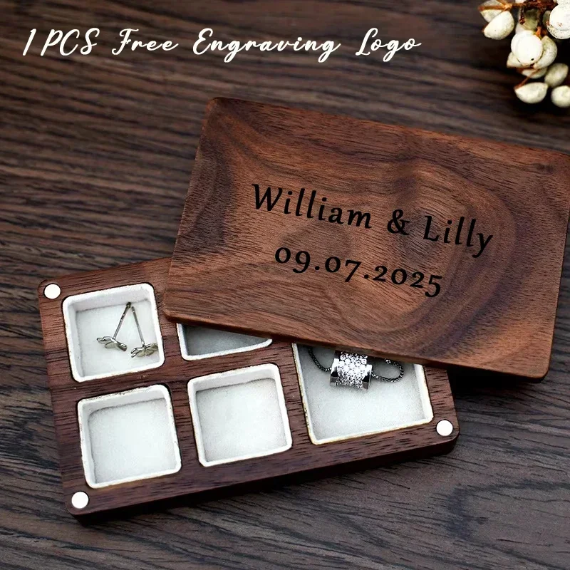 Wooden Jewelry Storage Box Free Personalized Custom Logo Name Necklace Ring Holder Clear Acrylic Lid Jewelry Display Box Package