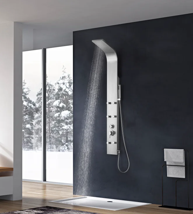 led Bath Faucet  304 Stainless steel brushed shower column Bathroom Wall Mounted shower panel manufacturer ES005