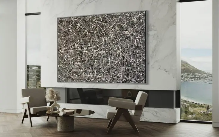 Jackson Pollock Style Modern Contemporary Aesthetic Painting on Canvas Wall Art Black and White Creative Abstract Artwork for Wa