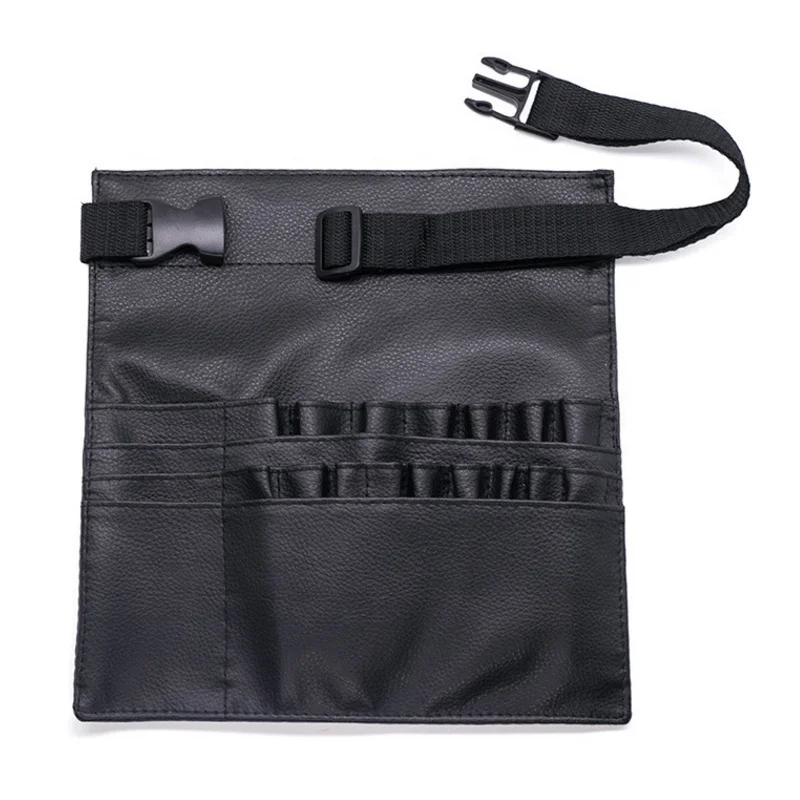 Professional Portable Brushes Organizer with Artist Belt Black PU Leather Makeup Cosmetic Brush Holder Bag