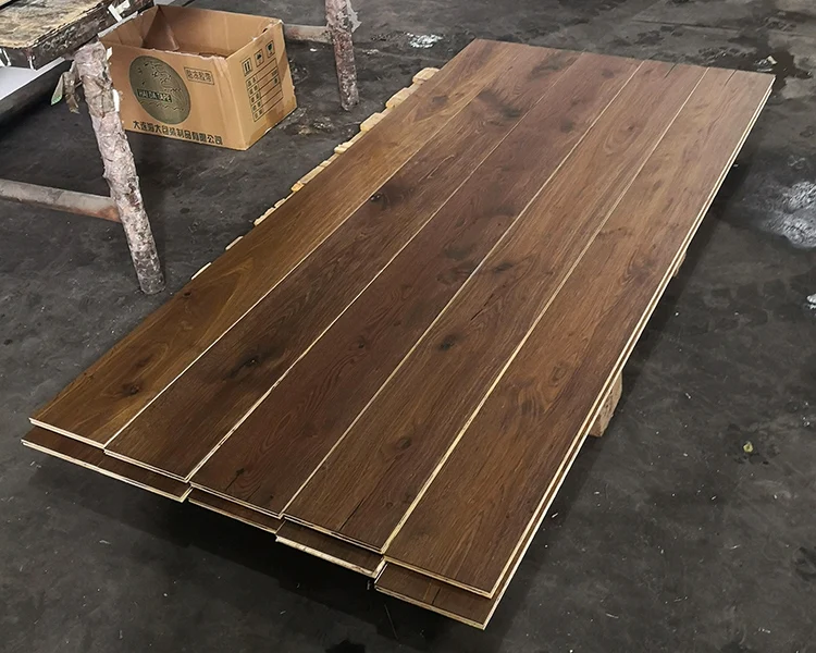 Smoked color and wire brushed French white oak parquet wood flooring for indoor