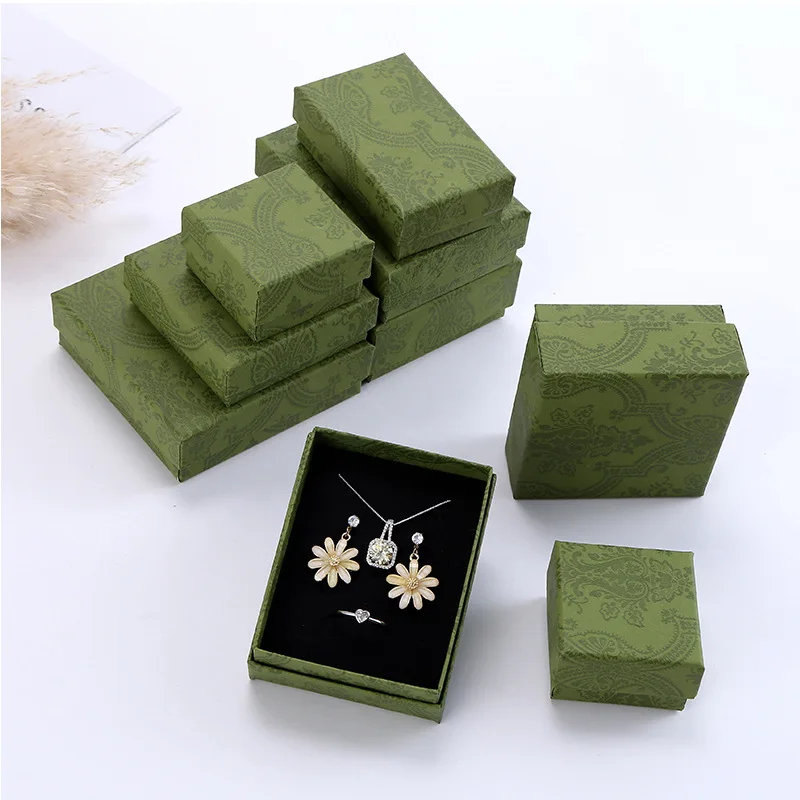 Manufacturers spot wholesale green necklace earrings cover jewelry box bracelet pendant paper watch box packaging box