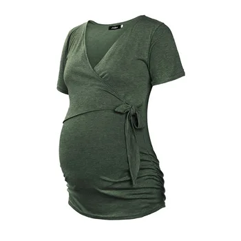 Лидер продаж, рубашка с v-образным вырезом для беременных и галстуком-бабочкой, повседневная одежда для беременных женщин, платья для беременных