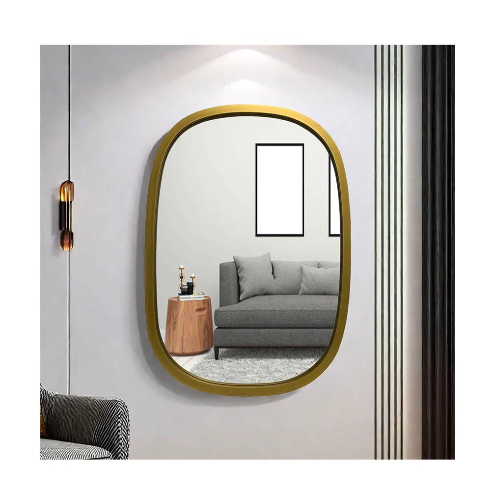 Custom MDF framed oval circle gold wall room decor luxury design large hanging long bedroom mirror miroir spiegel espejo
