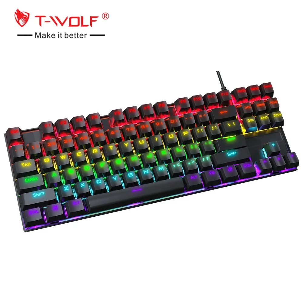 New design TWOLF T18 Multi-color RGB Light 87keys wired mechanical keyboard for Laptop Computer gamer