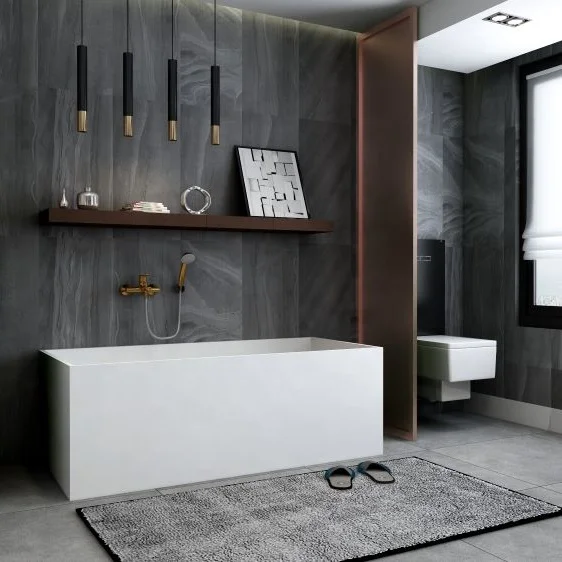 Bathroom soaking bath tub artificial stone rectangle 2 person walk in bathtub