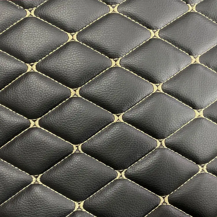 Customized Waterproof Diamond Stitching Emboss Embroidered Fabric Upholstery PVC PU Faux Leather for Auto Seat Cover