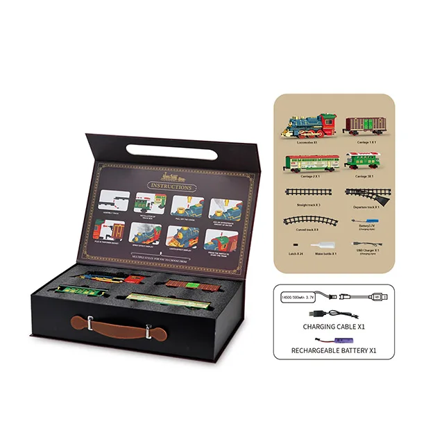 Classic steam electric train toy rail train with music light christmas toys gift box