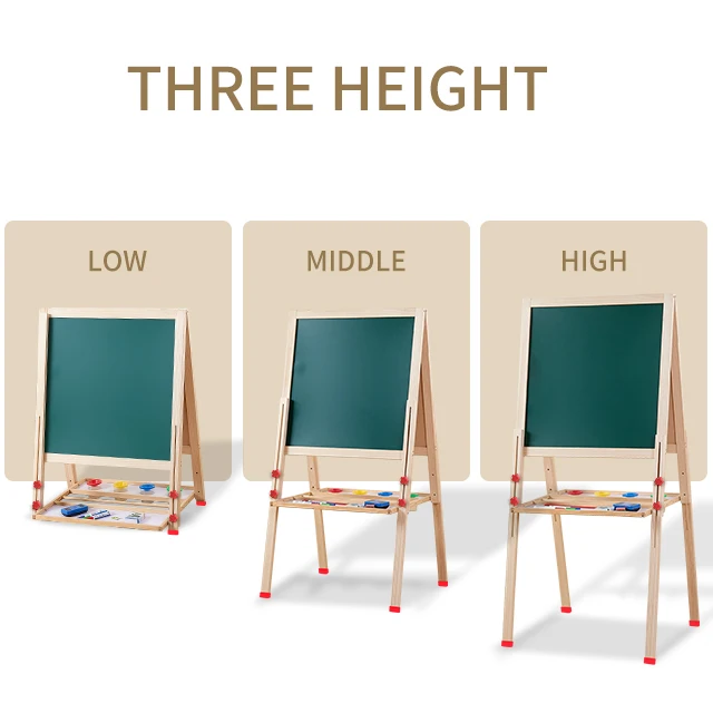 
adjustable children learning Solid Wood Double-sided Magnetic wooden Drawing Board For Kids 