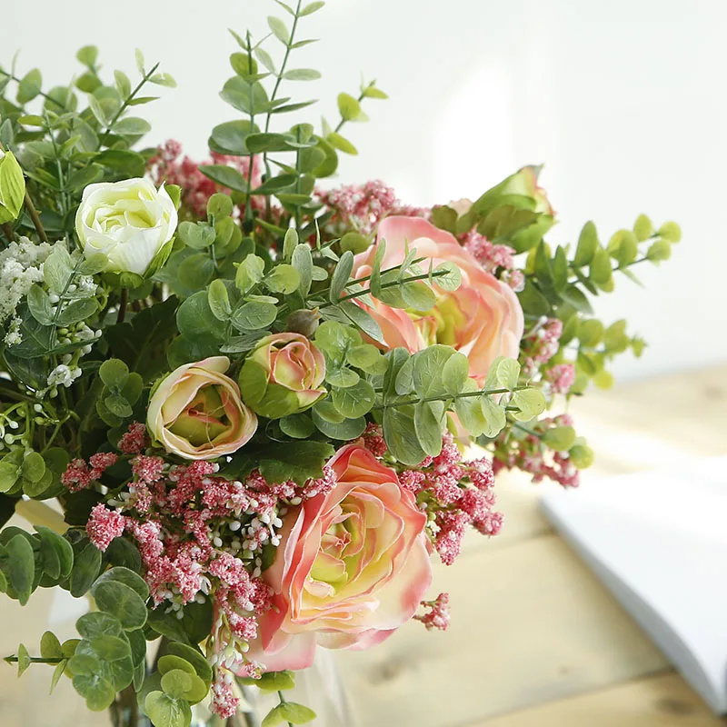 High Quality 38CM Artificial Rose Bunch for Weddings and Bride Holding Flowers for Crochet Decorations Wholesale