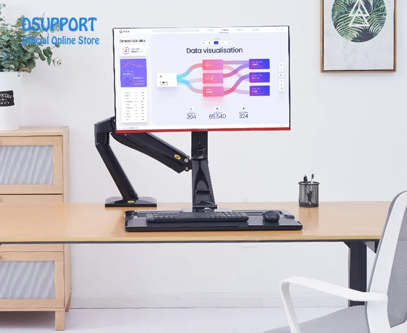 NB40 Ergonomic Height Adjust Computer Sit Stand Workstation 22-32 Inch Monitor Mount Bracket with Keyboard Plate Desk Stand