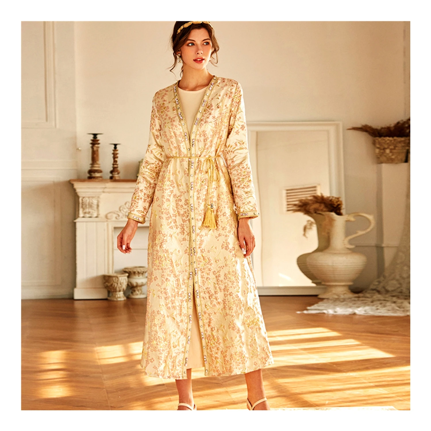 SIPO Factory Direct Eid Al-Adha Femme Abaya Muslim Islamic Casual Dresses Modest Abhayas Emas Jacquard Busana Kaftan Gamis Baru