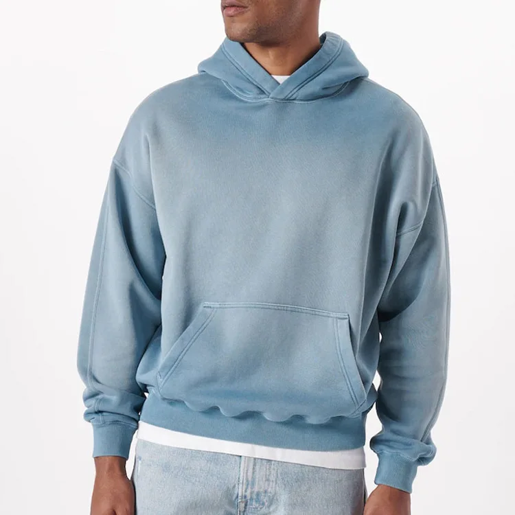 Custom Sunfaded Sweatshirt 500 GSM Cotton Blank Reversible no string Vintage Distressed Acid Wash Hoodie Unisex