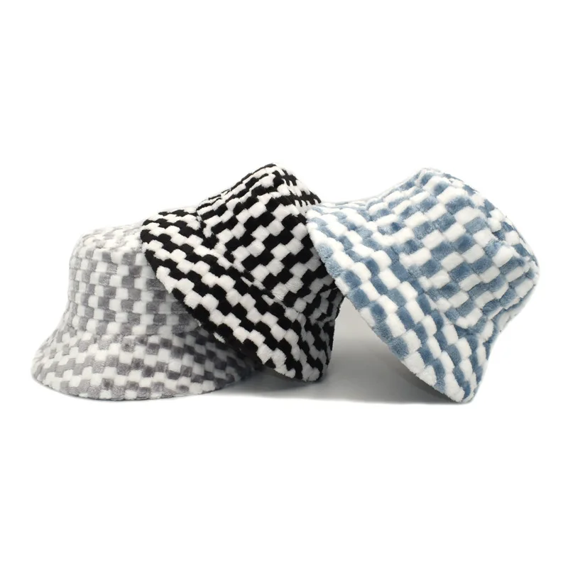 Wholesale 2021 new retro checked hat soft winter Fisherman hat plush travel fedora women bucket hat