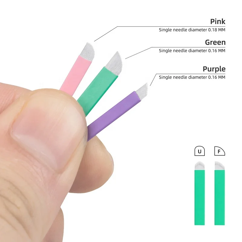 Tattoo Hand tool Needles Lip Eyebrow Blades 12F 16U Permanent Makeup 14 Manual Microblading Needles