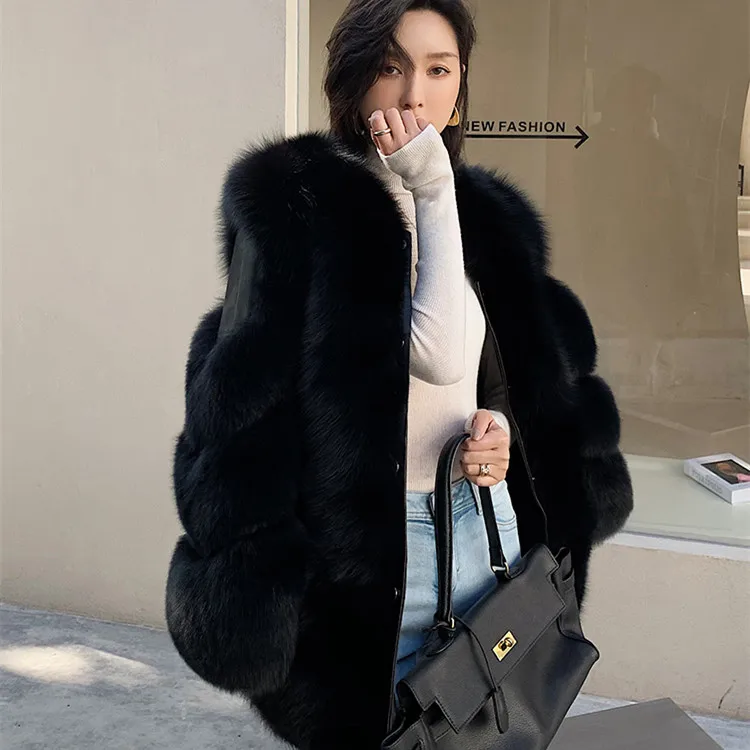 Factory wholesale custom spot Luxury fox fur and real leather jacket short women real fox fur coat natural leather fox mink coat