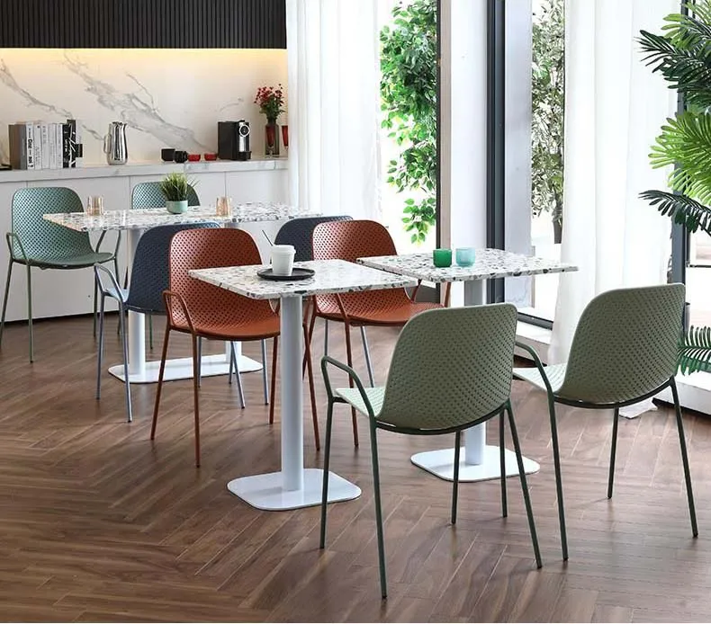 Modern  cafe restaurant terrazzo table waterproof cafe  round dining table with metal table frame design