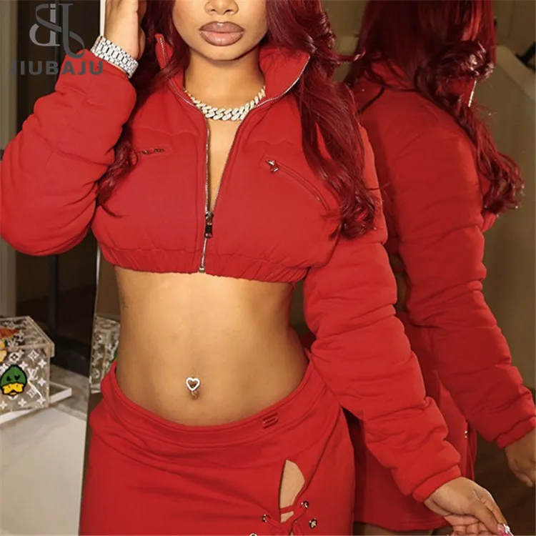 2024 New Fall And Winter Jacket Long Sleeve Super Short Zipper Cotton Coat For Women